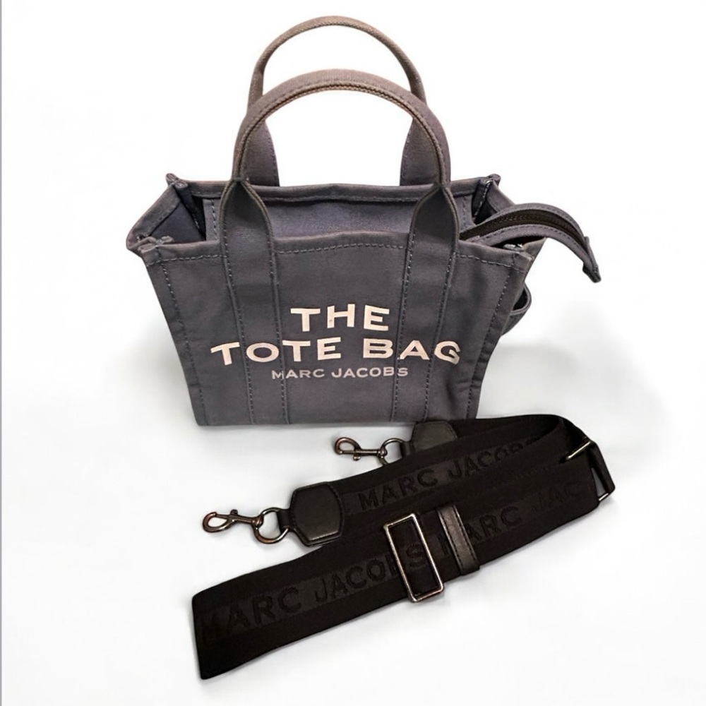 Marc Jacobs The Tote Bag Canvas Mini Tote in Slate blue with Cream Logo - Picture 12 of 16